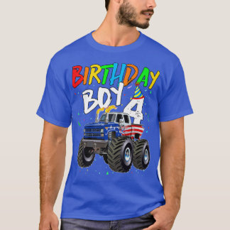 Kids Birthday Boy 4 Year Old Monster Truck Flag 4t Tシャツ