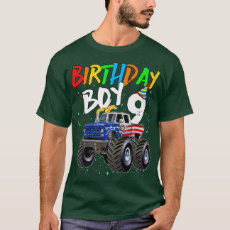 Kids Birthday Boy 9 Year Old Monster Truck Flag 9t Tシャツ