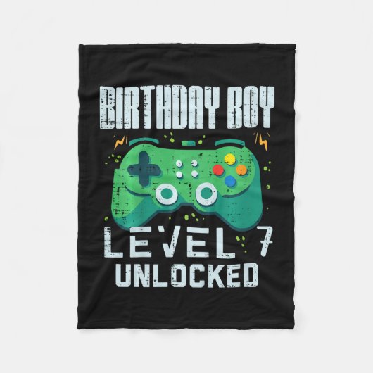 Kids Birthday Boy Level 7 Unlocked Gamer Controlle フリースブランケット (正面)