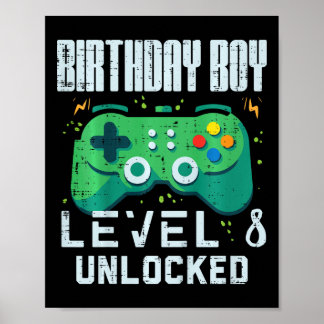 Kids Birthday Boy Level 8 Unlocked Gamer Controlle ポスター