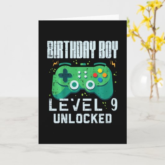 Kids Birthday Boy Level 9 Unlocked Gamer Controlle カード (黄色い花)