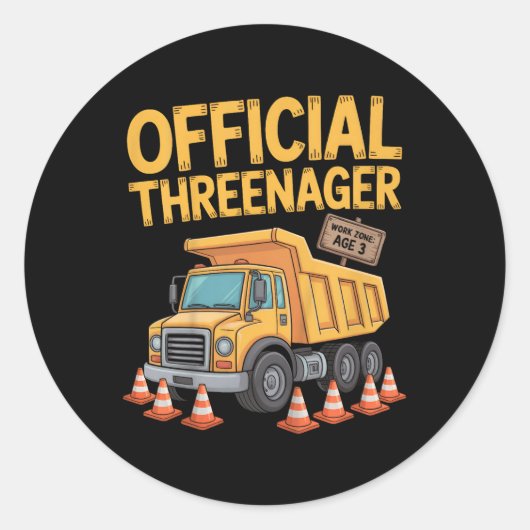 Kids Birthday Boy Three Years Old Threenager Const ラウンドシール (正面)