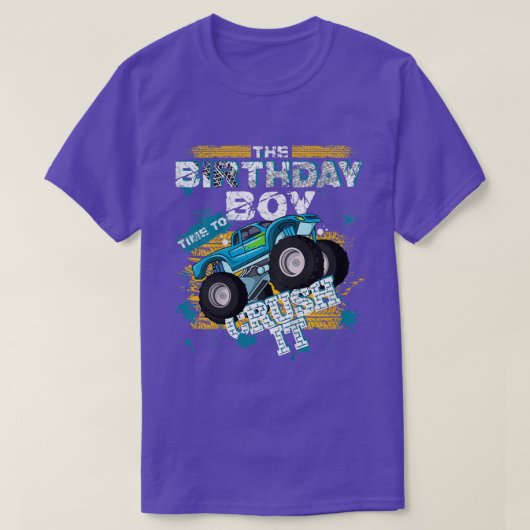 Kids Birthday Boy Time To Crush It Monster Truck B Tシャツ (デザイン正面)
