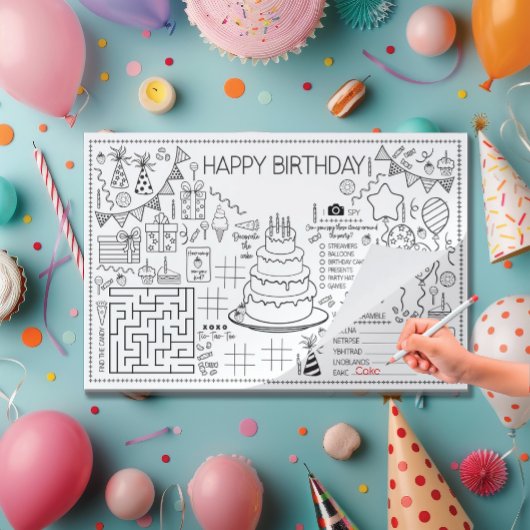 Kids Birthday Cake Activity Pad and Placemat ペーパーパッド