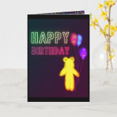 Kids Birthday Card Happy Birthday Bear Baloons カード (黄色い花)