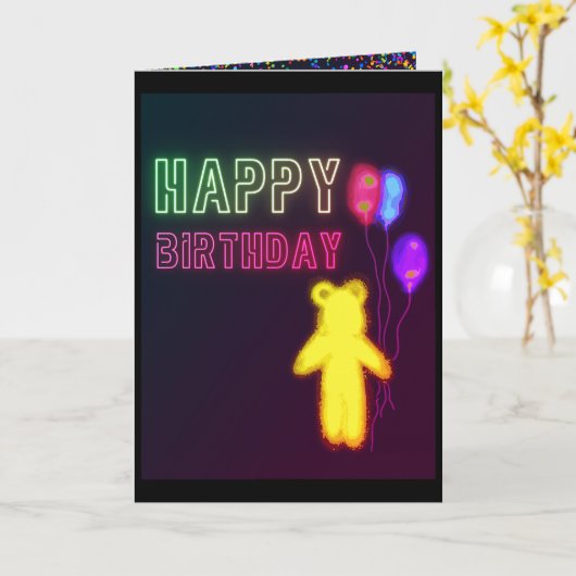 Kids Birthday Card Happy Birthday Bear Baloons カード (黄色い花)