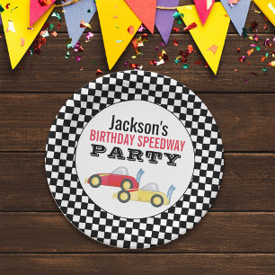 Kids Birthday Cute Boy Cartoon Race Cars ペーパープレート