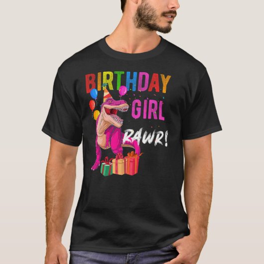 Kids Birthday Girl Dinosaur Shirt,T-Rex Raptor Bir Tシャツ (正面)