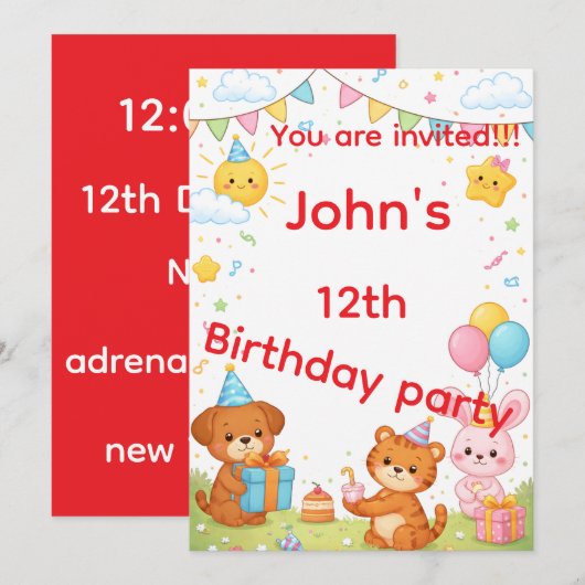 Kids birthday invitation card 招待状 (正面/裏面)