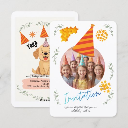 Kids Birthday Invitation Template – Customizable P 招待状 (正面/裏面)