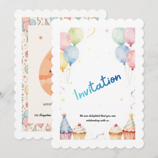 Kids Birthday Invitation Template – Customizable P 招待状 (正面/裏面)
