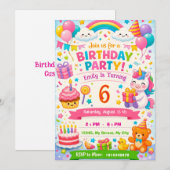 Kids Birthday Invitation | Unicorn, Balloons 招待状 (正面/裏面)