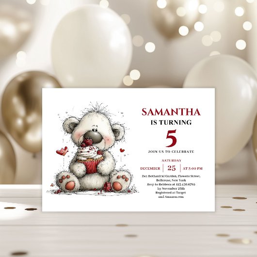 Kids Birthday Invitation Whimsical Teddy Bear 招待状