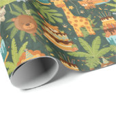 Kids Birthday Jungle Themed Wrapping Paper ラッピングペーパー (ロールコーナー)