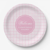 Kids Birthday Paper Plates Pink Plaid Elegant Gift ペーパープレート (正面)