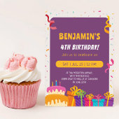 Kids Birthday Party Cake And Gifts Design Birthday 招待状