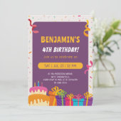 Kids Birthday Party Cake And Gifts Design Birthday 招待状 (スタンド正面)