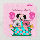 Kid's Birthday Party Spot Cats Dogs friends 2 招待状 (正面/裏面)