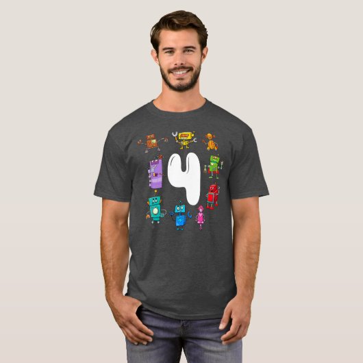 Kids Birthday Robot Age four 4th Birthday Tシャツ (正面フル)
