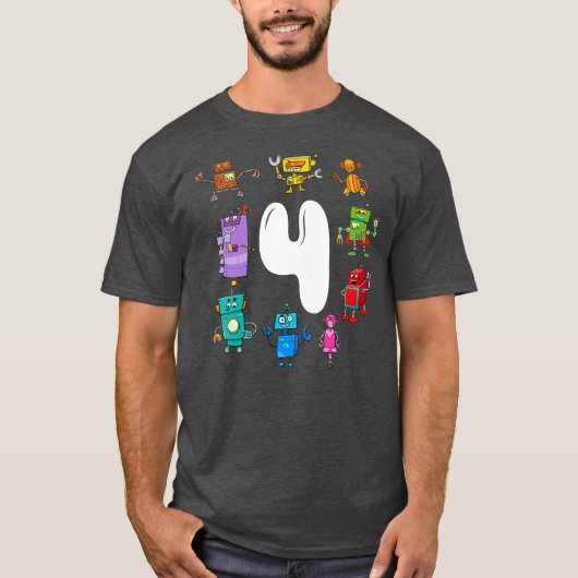 Kids Birthday Robot Age four 4th Birthday Tシャツ (正面)
