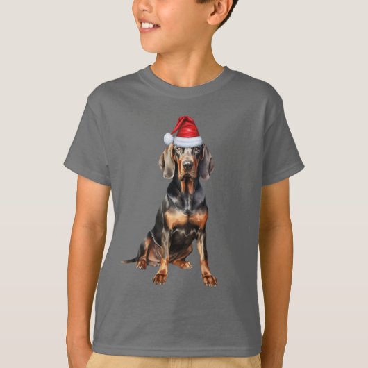 Kids Black Tan Coonhound Dog Lover Funny Christmas Tシャツ (正面)