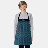Kids' Blue Geometric Pattern Custom Name Apron エプロン (着用した状態)