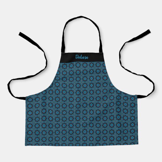 Kids' Blue Geometric Pattern Custom Name Apron エプロン (正面)