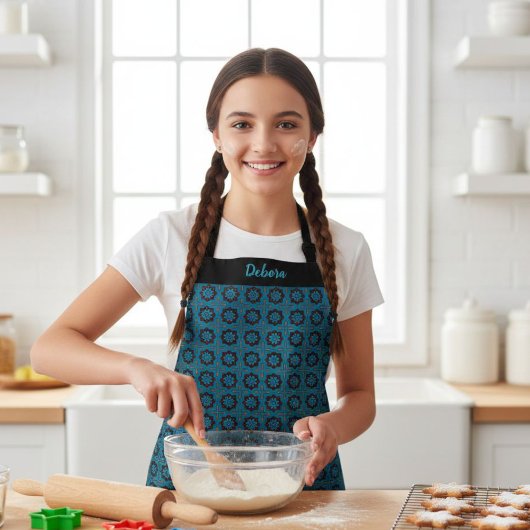 Kids' Blue Geometric Pattern Custom Name Apron エプロン