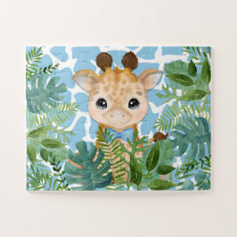 Kids Blue Jungle Giraffe in a Bow Tie ジグソーパズル