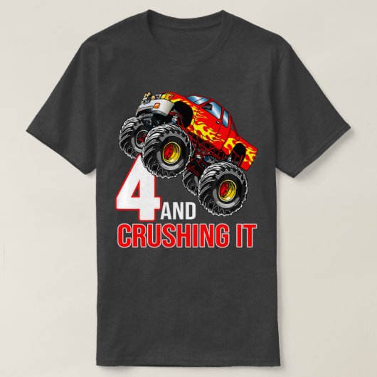 Kids Boys 4th Birthday Monster Truck Birthday 4 ye Tシャツ (デザイン正面)