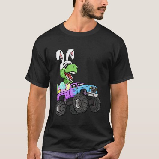 Kids Boys Easter Eggs Monster Truck Rex Dinosaur R Tシャツ (正面)
