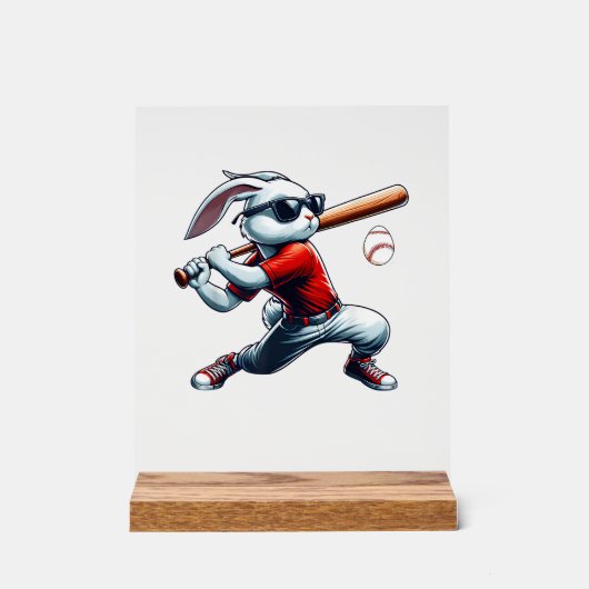 Kids Boys Happy Easter Bunny Playing Baseball East アクリルサイン (正面)