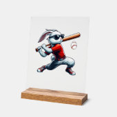 Kids Boys Happy Easter Bunny Playing Baseball East アクリルサイン (傾斜)