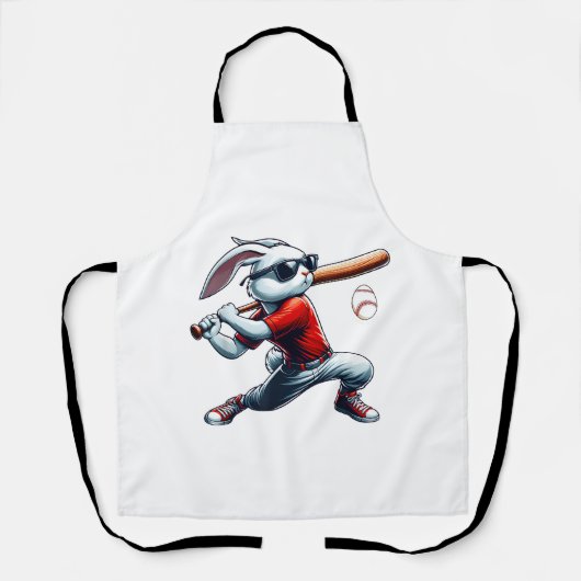 Kids Boys Happy Easter Bunny Playing Baseball East エプロン (正面)