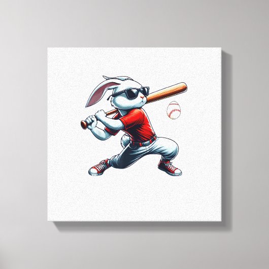 Kids Boys Happy Easter Bunny Playing Baseball East キャンバスプリント (正面)