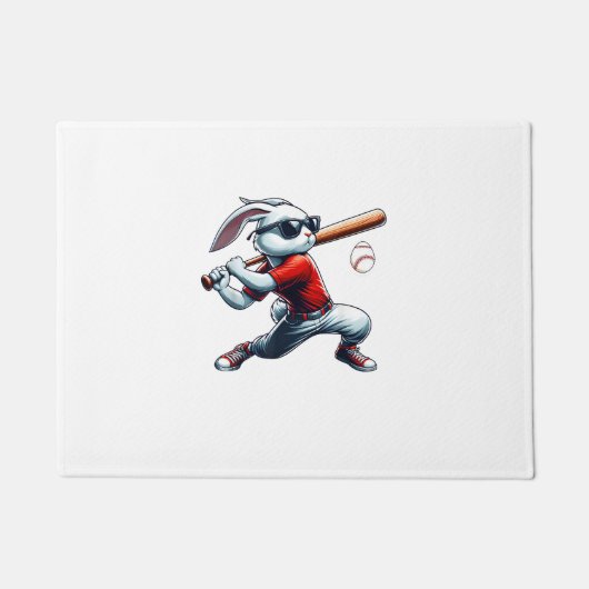 Kids Boys Happy Easter Bunny Playing Baseball East ドアマット (正面)
