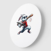 Kids Boys Happy Easter Bunny Playing Baseball East ラージ壁時計 (傾斜)