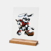Kids Boys Happy Easter Bunny Playing Hockey Easter アクリルサイン (傾斜)