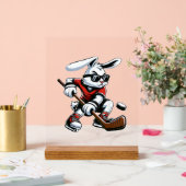Kids Boys Happy Easter Bunny Playing Hockey Easter アクリルサイン (ウェディング)