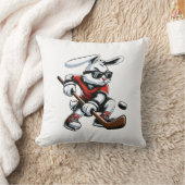 Kids Boys Happy Easter Bunny Playing Hockey Easter クッション (ブランケット)