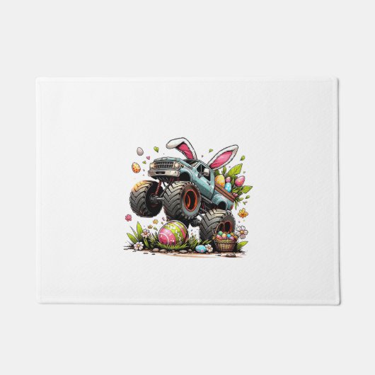 Kids Boys Happy Easter Day Bunny Monster Truck Egg ドアマット (正面)