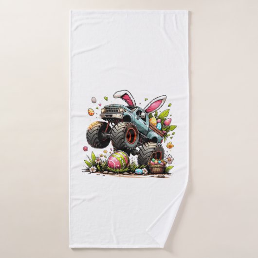 Kids Boys Happy Easter Day Bunny Monster Truck Egg バスタオル (バスタオル)