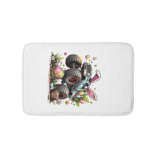 Kids Boys Happy Easter Day Bunny Monster Truck Egg バスマット (正面)