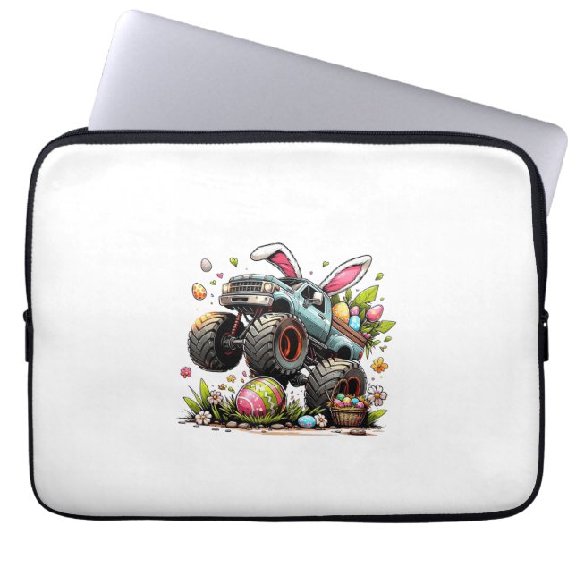 Kids Boys Happy Easter Day Bunny Monster Truck Egg ラップトップスリーブ (正面)