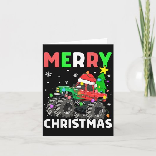 Kids Boys Merry Christmas Monster Truck Santa Hat  カード (正面)