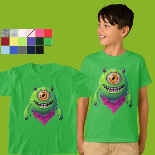 Kids Bright Green Cyclops Monster Novelty Item Tシャツ