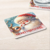Kids Cartoon Santa Rudolph Xmas Party Coaster Art スクエアペーパーコースター (アングル)