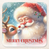 Kids Cartoon Santa Rudolph Xmas Party Coaster Art スクエアペーパーコースター (正面)