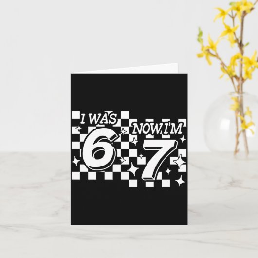 Kids Checkered I Was 6 Now Im 7 Birthday Seven Yea カード (黄色い花)
