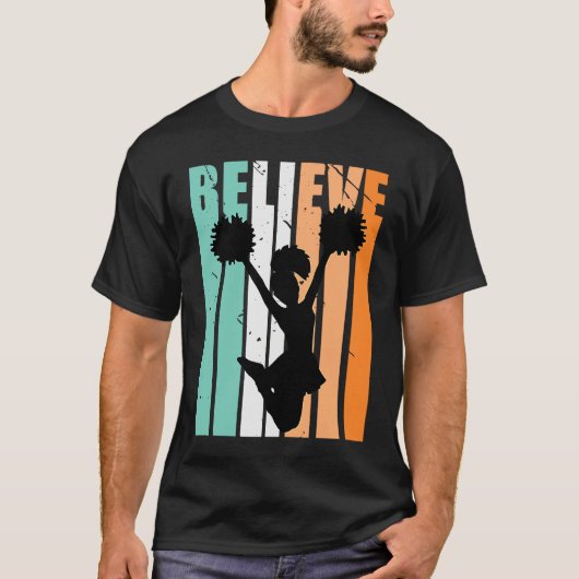 Kids Cheerleading Cheerleader Believe Silhouette C Tシャツ (正面)